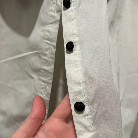 Hell Bunny Button-Up Blouse Size L in White with Spiders on Black Collar - Picture 4 of 5